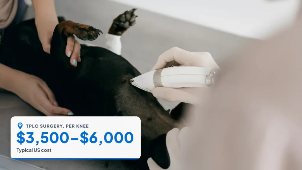 Veterinarian clipping the fur on a dog's leg before surgery